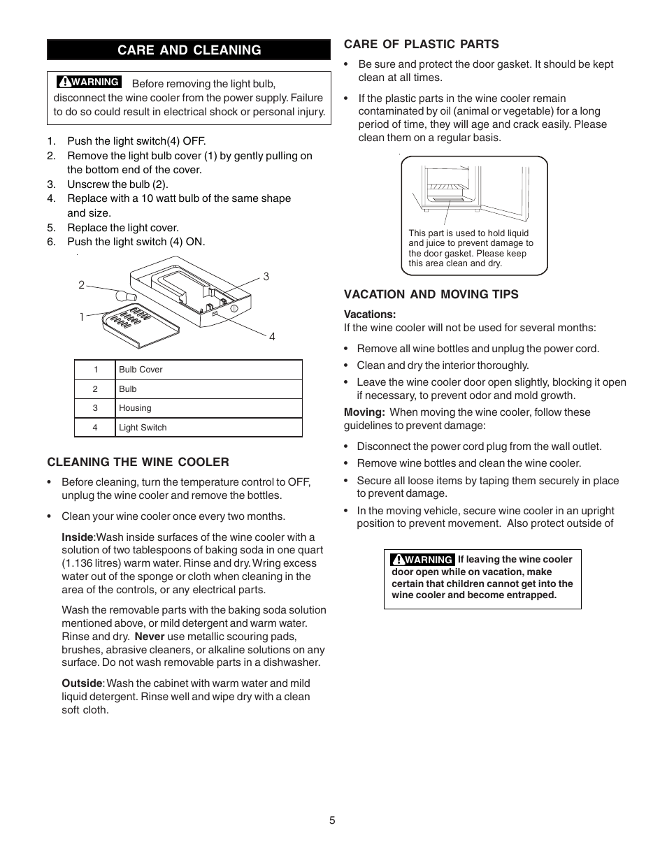 Care and cleaning | FRIGIDAIRE 241846000 User Manual | Page 5 / 8