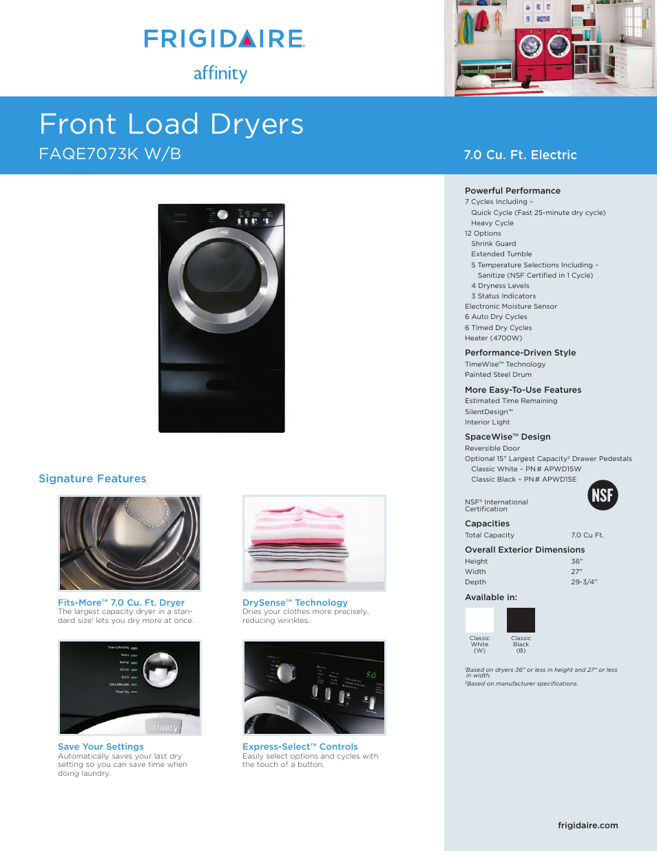 FRIGIDAIRE FAQE7073K User Manual | 2 pages