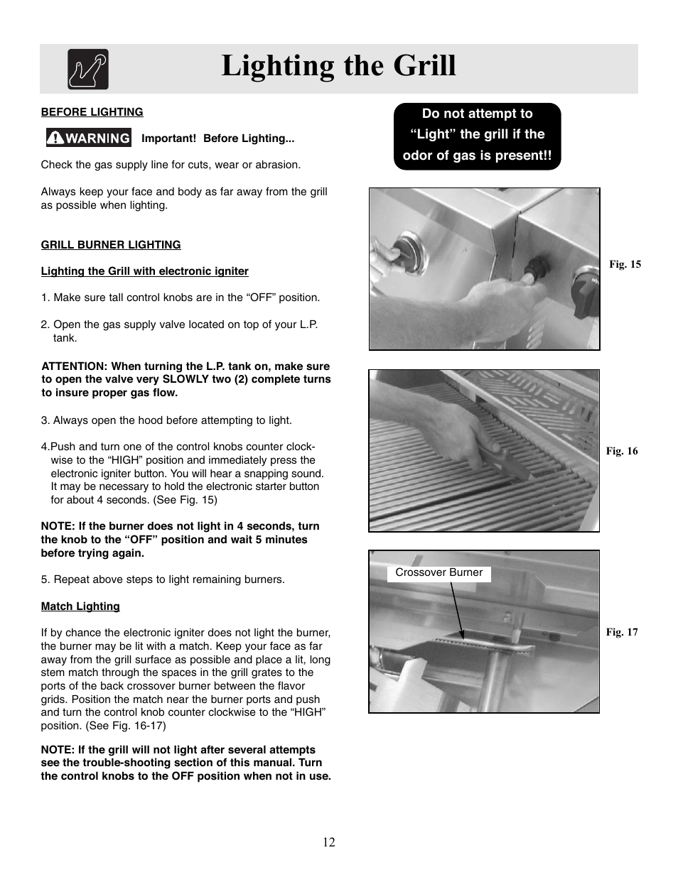 Lighting the grill | FRIGIDAIRE Grill User Manual | Page 12 / 19