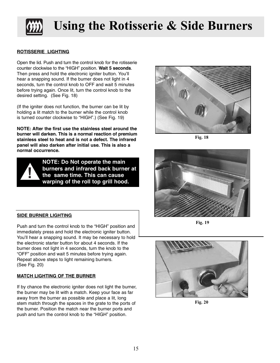 Using the rotisserie & side burners | FRIGIDAIRE Grill User Manual | Page 15 / 19