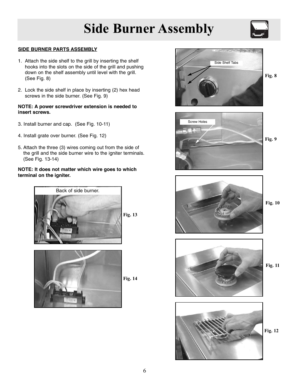 Side burner assembly | FRIGIDAIRE Grill User Manual | Page 6 / 19