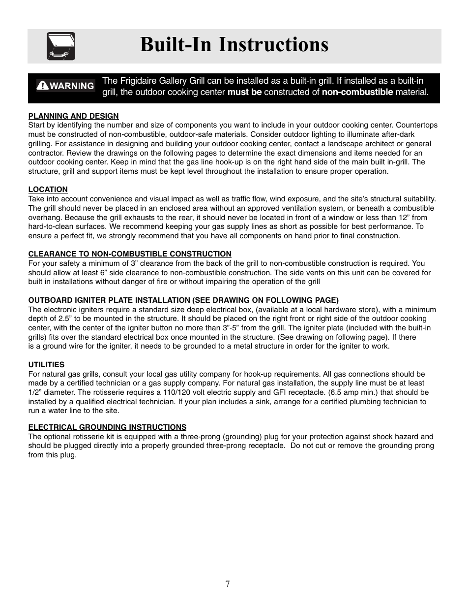 Built-in instructions | FRIGIDAIRE Grill User Manual | Page 7 / 19