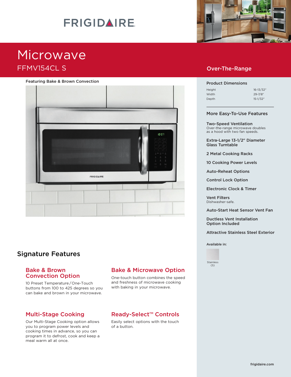 FRIGIDAIRE FFMV154CLS User Manual | 2 pages