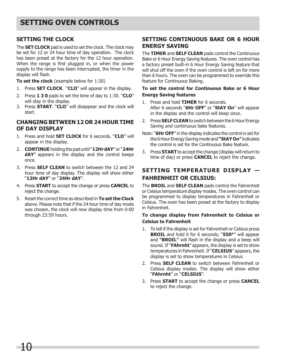 Setting oven controls | FRIGIDAIRE 318205303 User Manual | Page 10 / 28