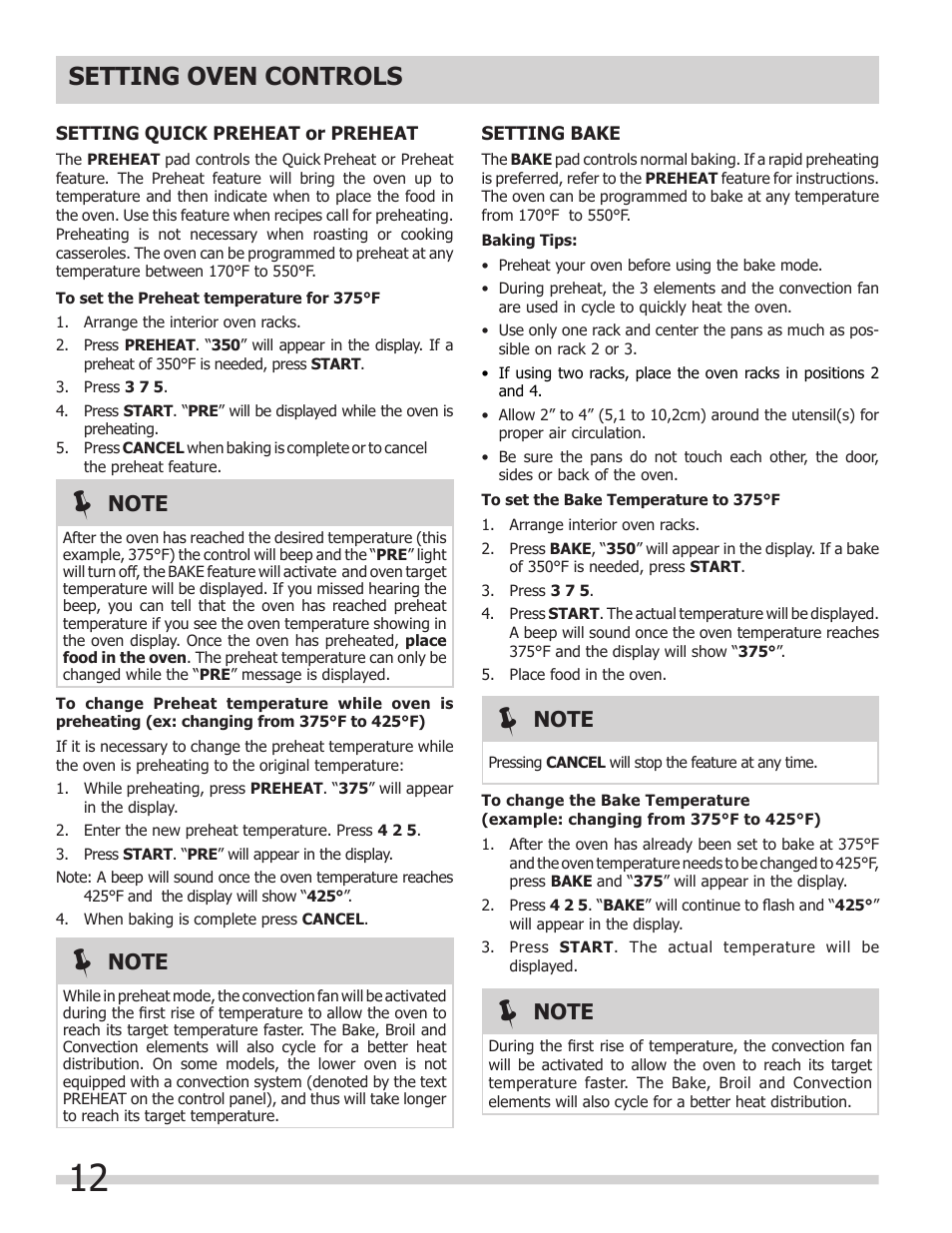 Setting oven controls | FRIGIDAIRE 318205303 User Manual | Page 12 / 28