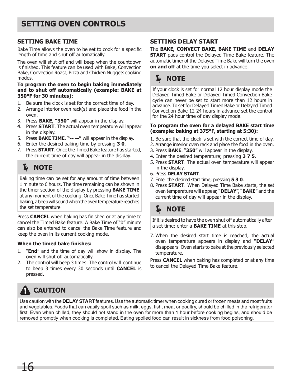 Setting oven controls, Caution | FRIGIDAIRE 318205303 User Manual | Page 16 / 28