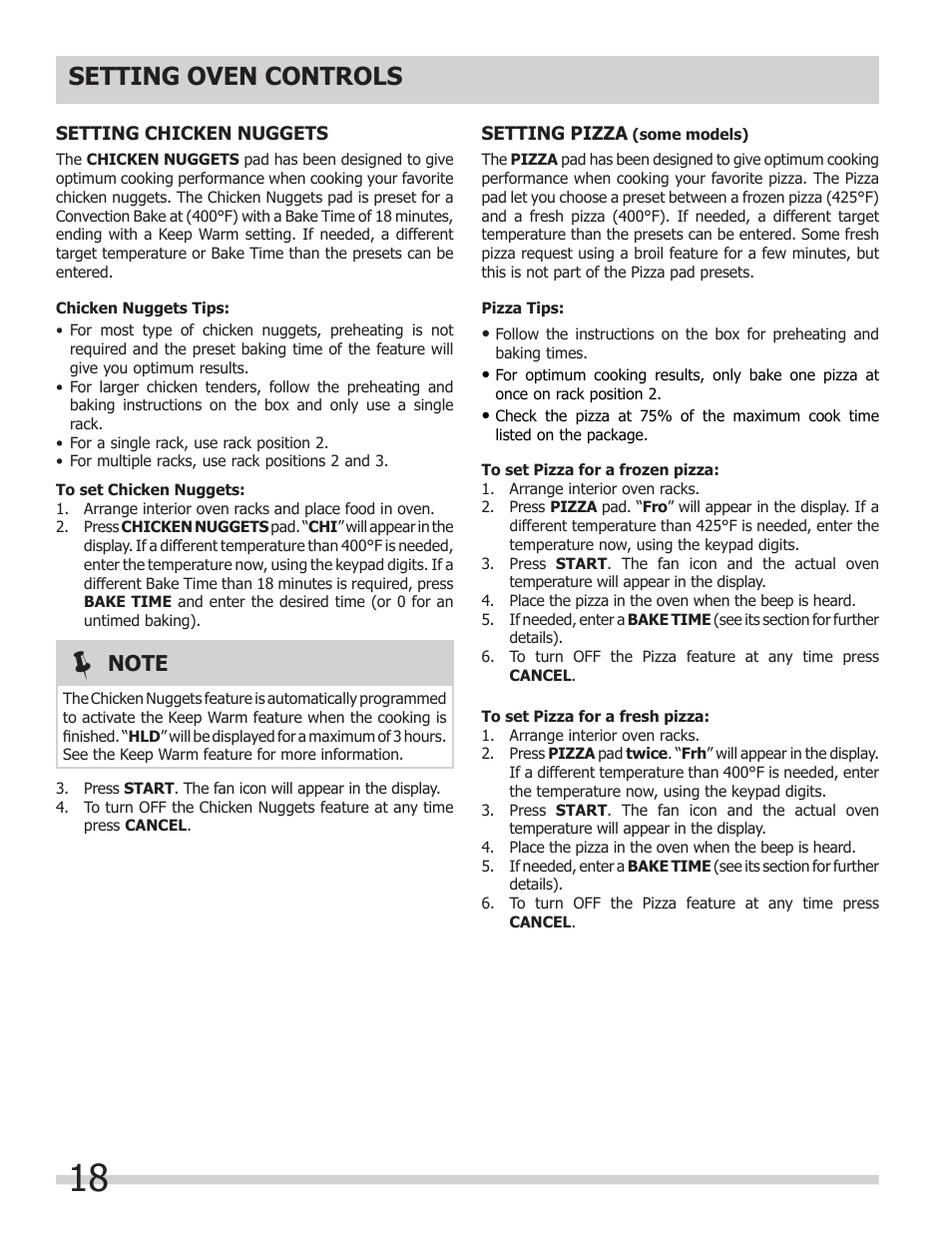 Setting oven controls | FRIGIDAIRE 318205303 User Manual | Page 18 / 28