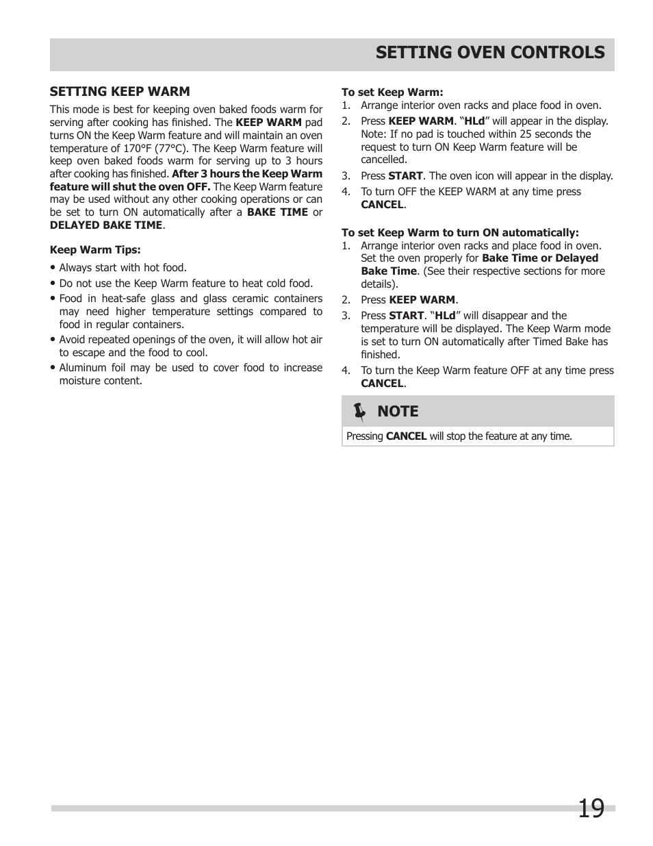 Setting oven controls | FRIGIDAIRE 318205303 User Manual | Page 19 / 28