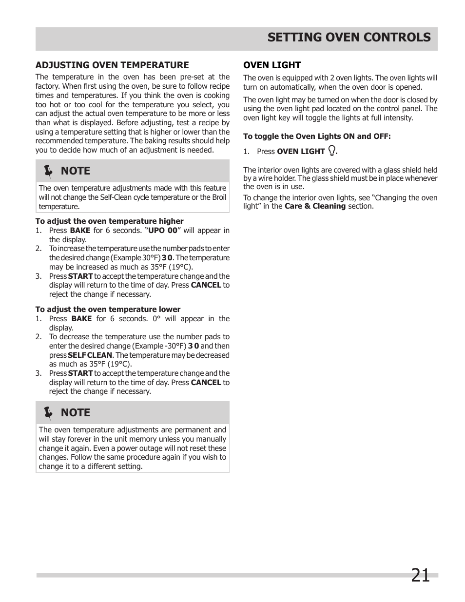 Setting oven controls | FRIGIDAIRE 318205303 User Manual | Page 21 / 28