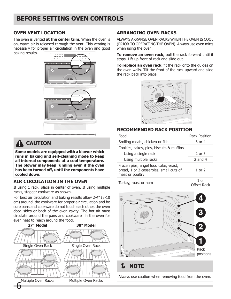 Before setting oven controls, Caution | FRIGIDAIRE 318205303 User Manual | Page 6 / 28