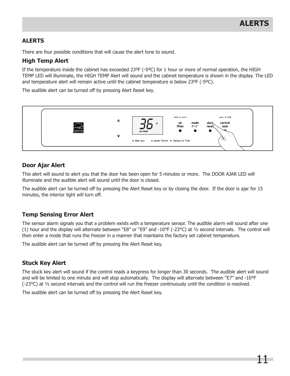 Alerts | FRIGIDAIRE 297298800 User Manual | Page 11 / 22