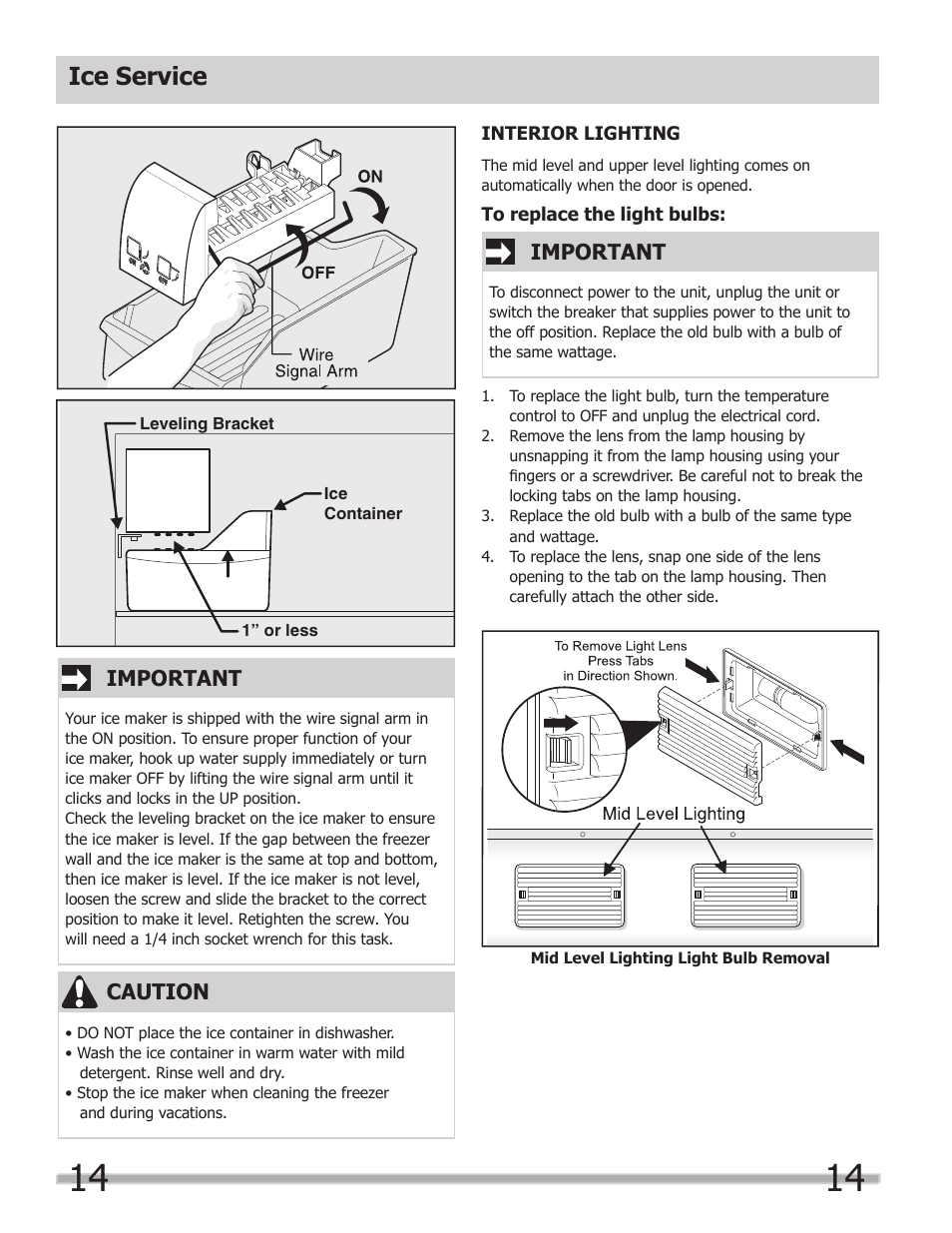 Ice service | FRIGIDAIRE 297298800 User Manual | Page 14 / 22