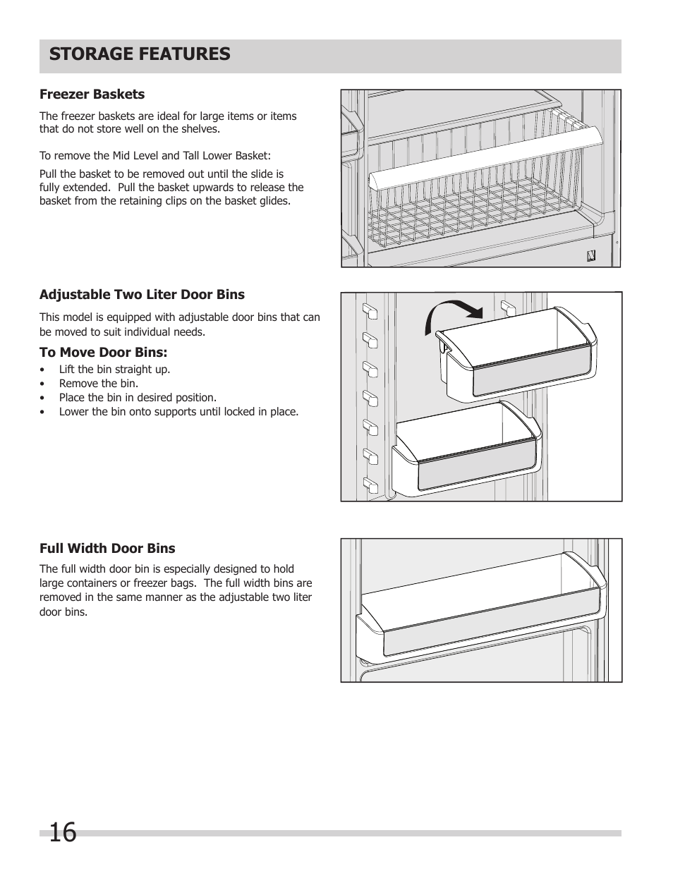 Storage features | FRIGIDAIRE 297298800 User Manual | Page 16 / 22