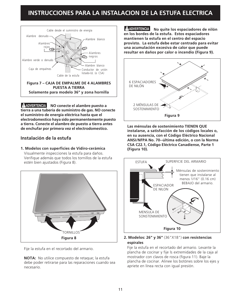 Instalación de la estufa | FRIGIDAIRE FEC32S6AS User Manual | Page 11 / 20