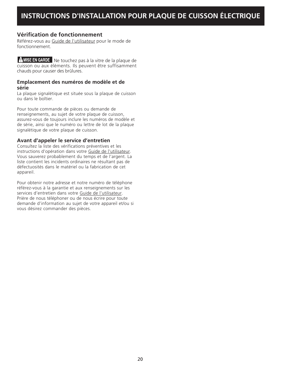 FRIGIDAIRE FEC32S6AS User Manual | Page 20 / 20