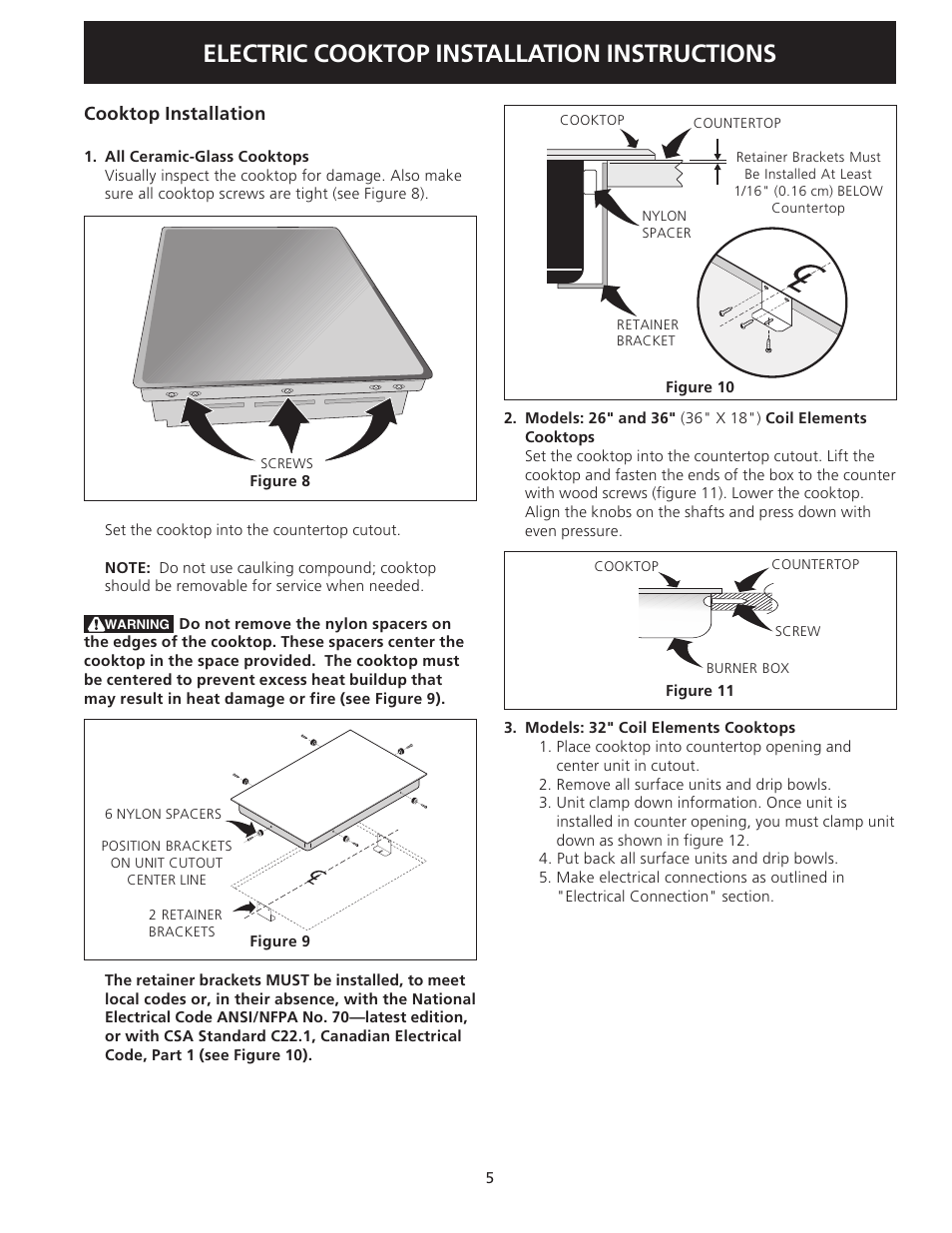 Electric cooktop installation instructions | FRIGIDAIRE FEC32S6AS User Manual | Page 5 / 20
