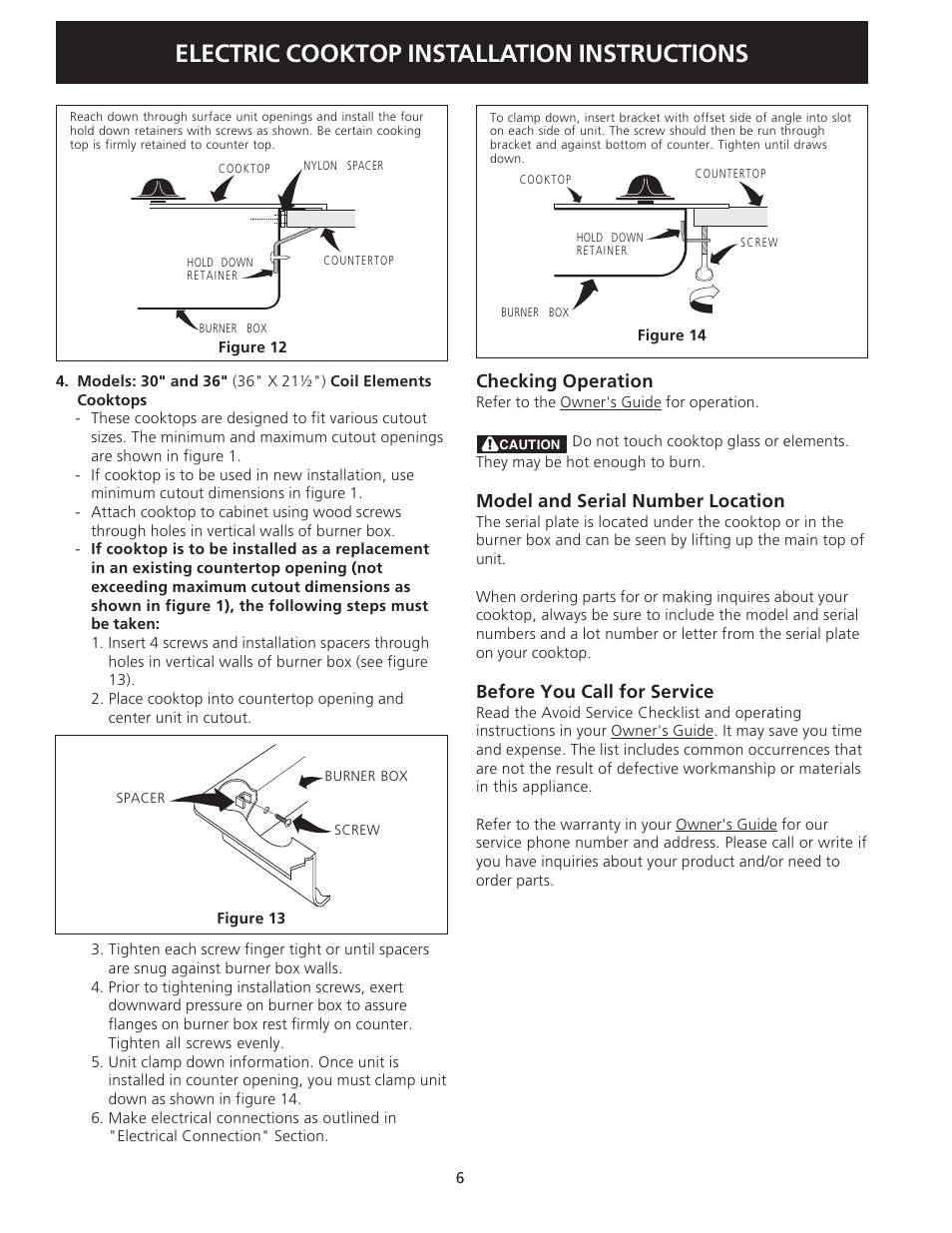 Electric cooktop installation instructions | FRIGIDAIRE FEC32S6AS User Manual | Page 6 / 20