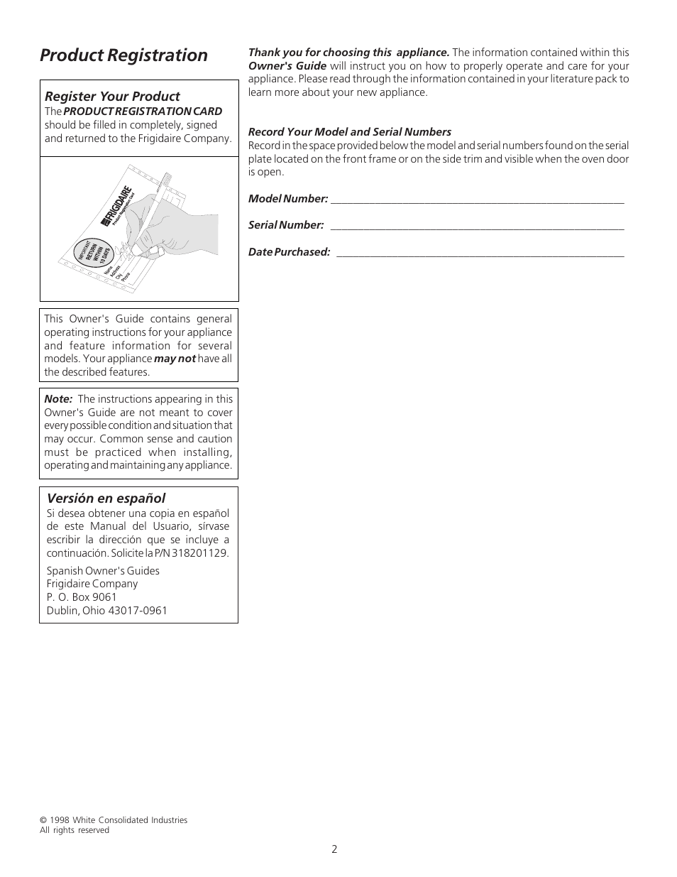 Product registration | FRIGIDAIRE 318200912 User Manual | Page 2 / 12