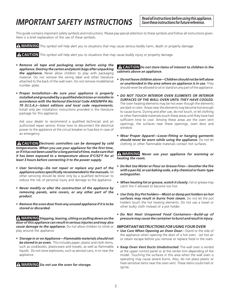 Important safety instructions | FRIGIDAIRE 318200912 User Manual | Page 3 / 12