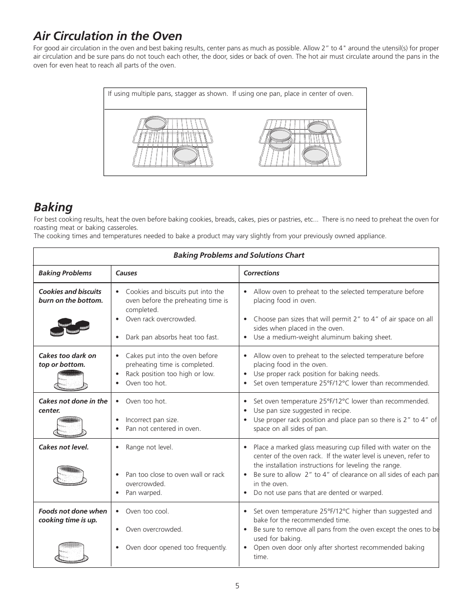 Baking, Air circulation in the oven | FRIGIDAIRE 318200912 User Manual | Page 5 / 12