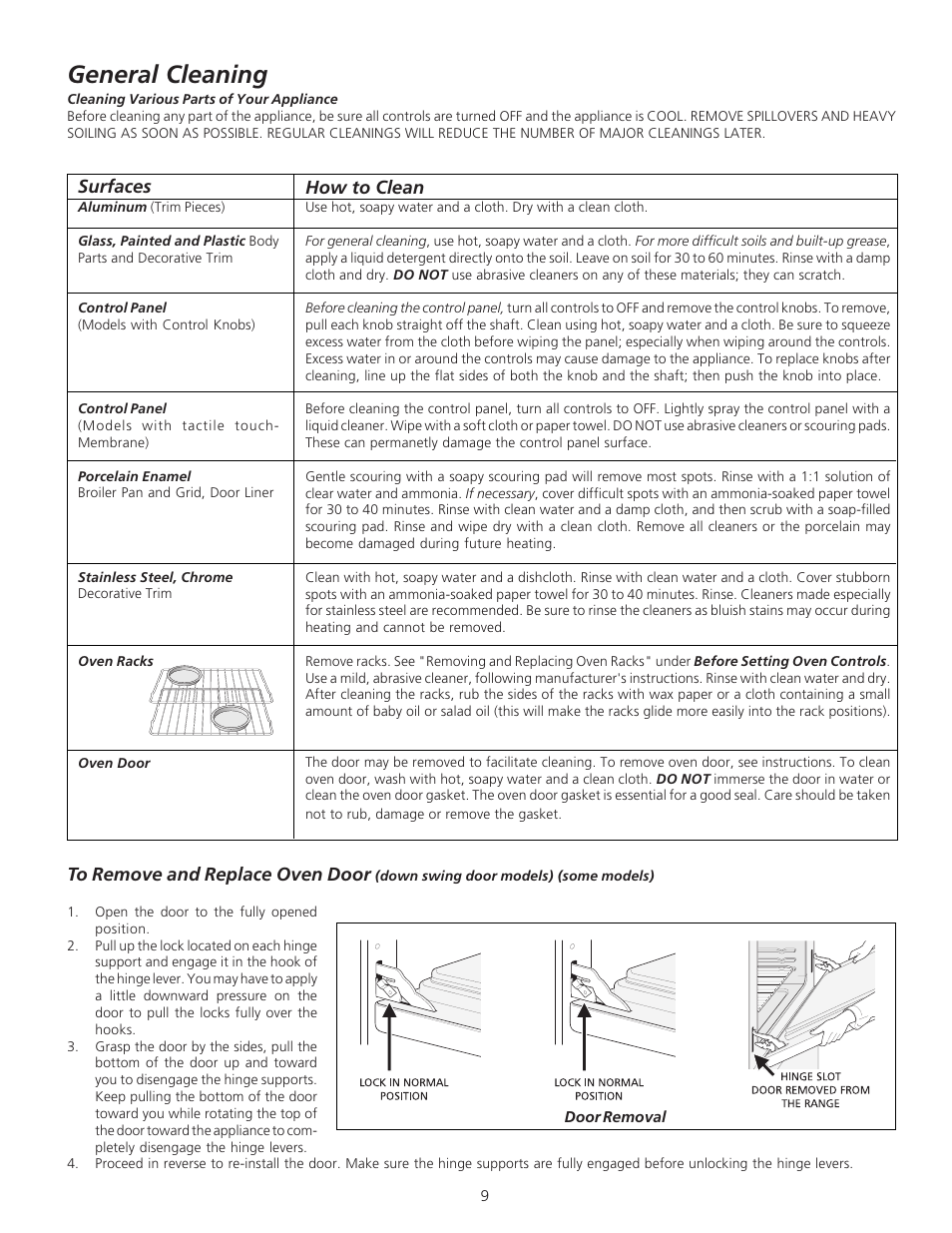 General cleaning | FRIGIDAIRE 318200912 User Manual | Page 9 / 12