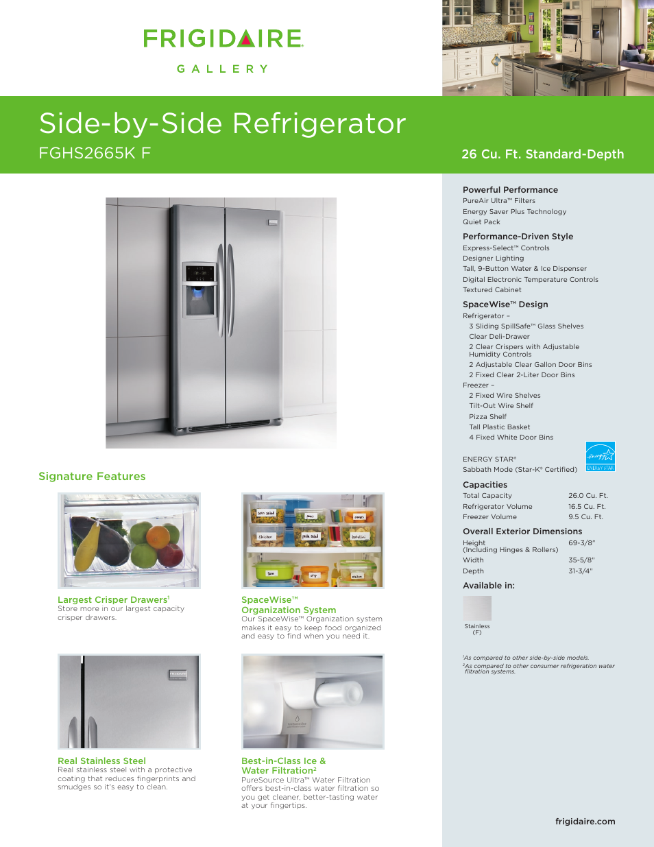 FRIGIDAIRE FGHS2665K User Manual | 2 pages