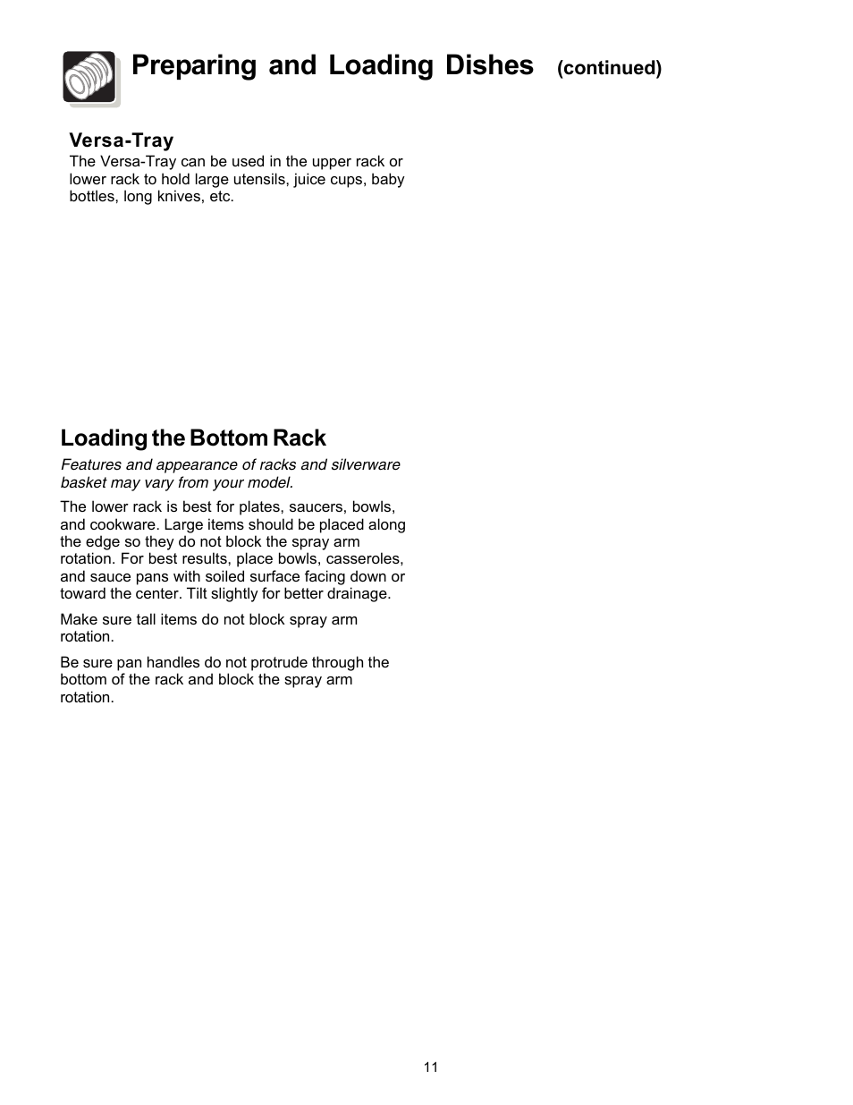 Preparing and loading dishes, Loading the bottom rack | FRIGIDAIRE 4000 User Manual | Page 11 / 20