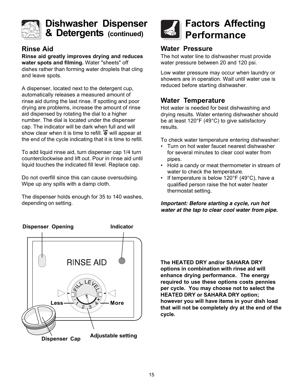 Dishwasher dispenser & detergents, Factors affecting performance | FRIGIDAIRE 4000 User Manual | Page 15 / 20