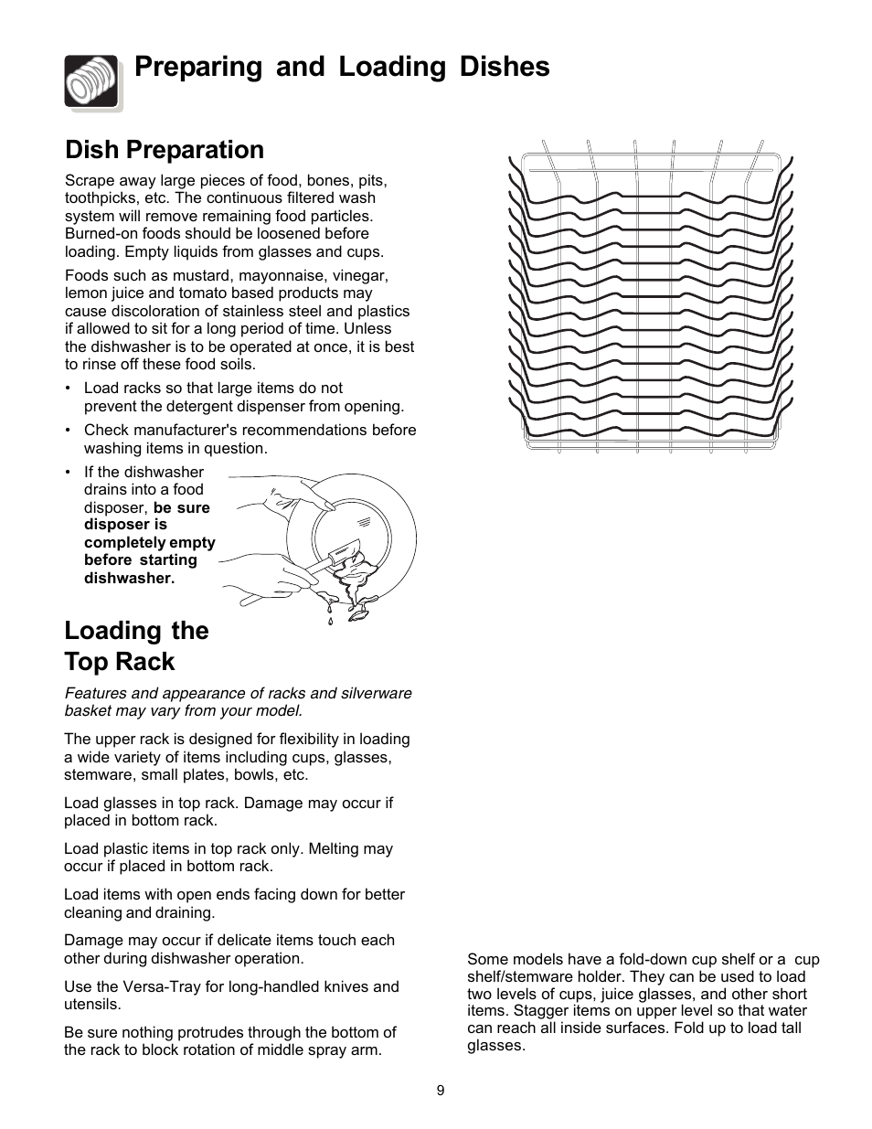 Preparing and loading dishes, Dish preparation, Loading the top rack | FRIGIDAIRE 4000 User Manual | Page 9 / 20