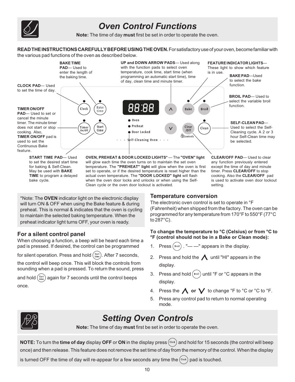 Oven control functions, Setting oven controls | FRIGIDAIRE 316423411 User Manual | Page 10 / 20