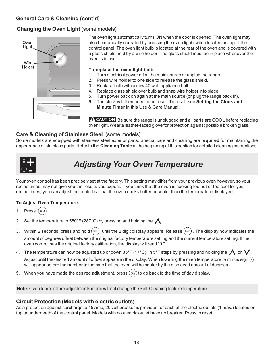 Adjusting your oven temperature | FRIGIDAIRE 316423411 User Manual | Page 18 / 20