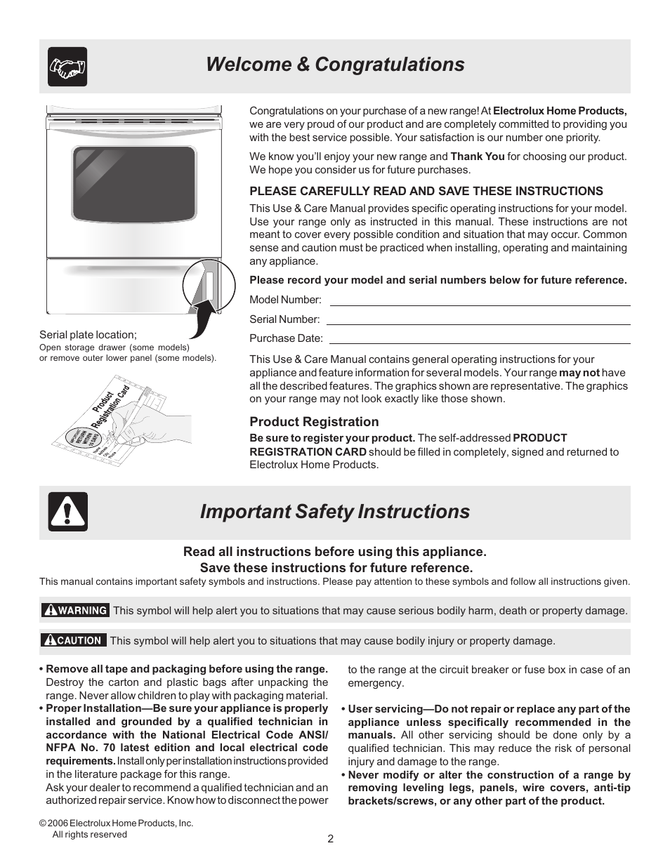 Important safety instructions | FRIGIDAIRE 316423411 User Manual | Page 2 / 20