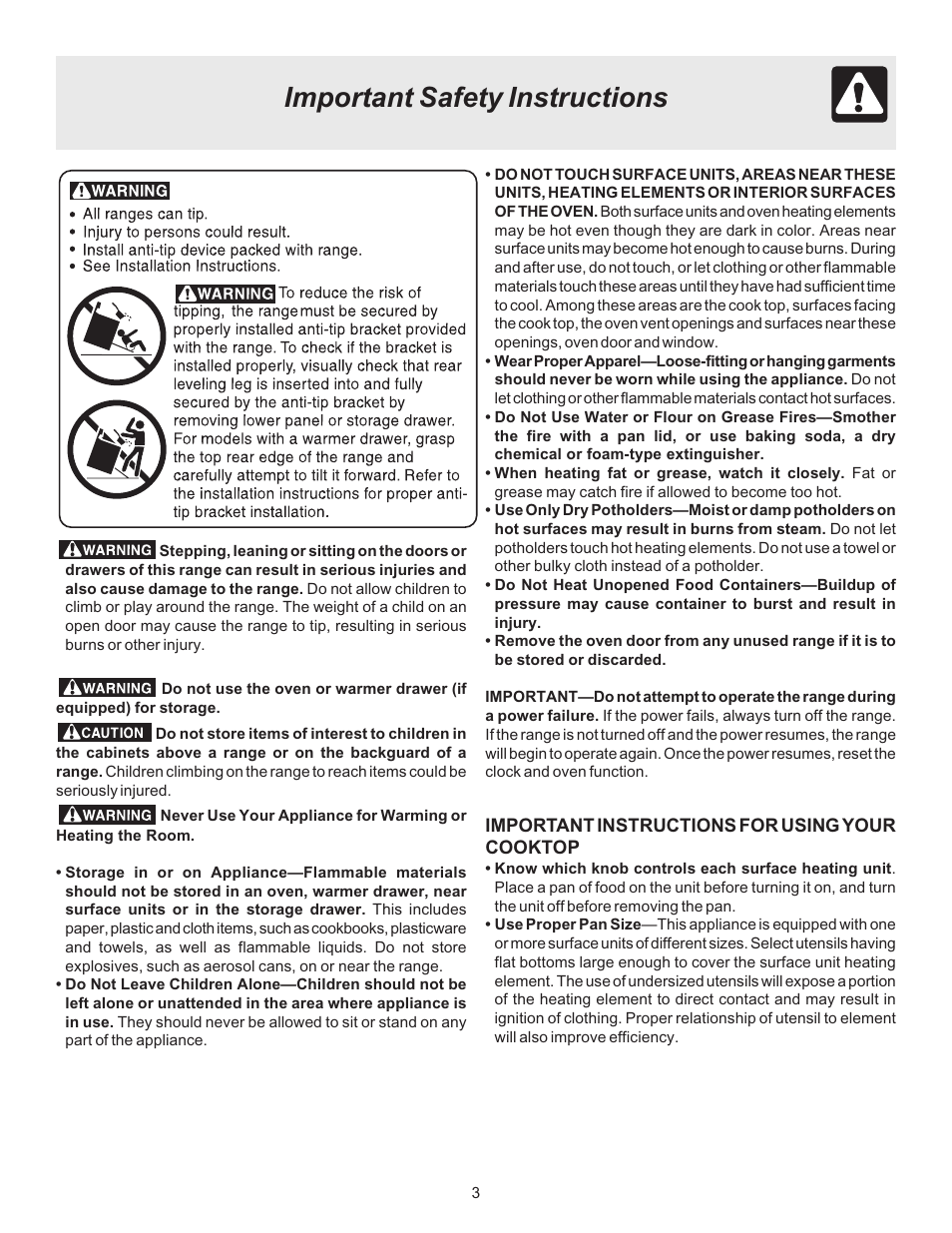 Important safety instructions | FRIGIDAIRE 316423411 User Manual | Page 3 / 20
