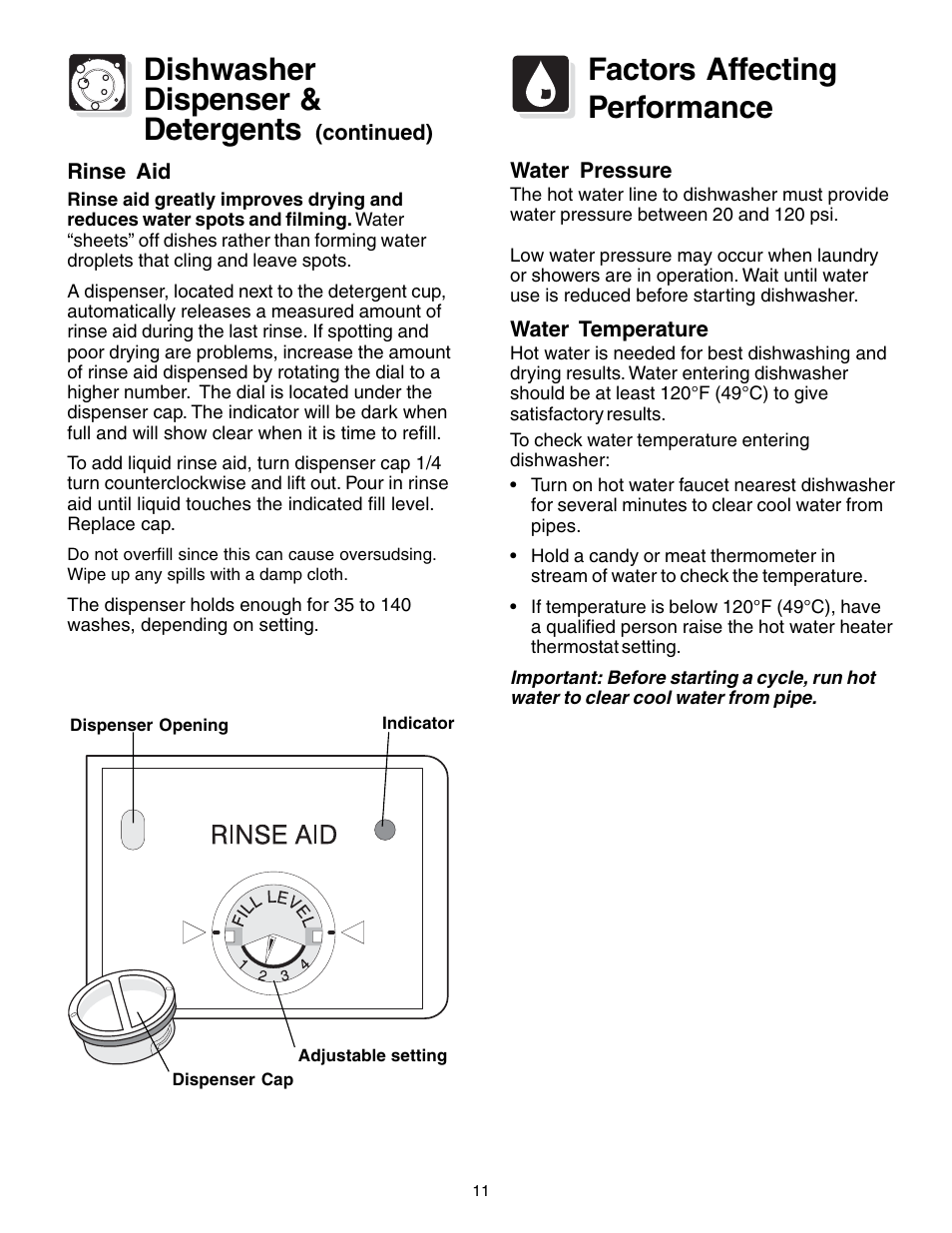 Dishwasher dispenser & detergents, Factors affecting performance | FRIGIDAIRE 740 User Manual | Page 11 / 16