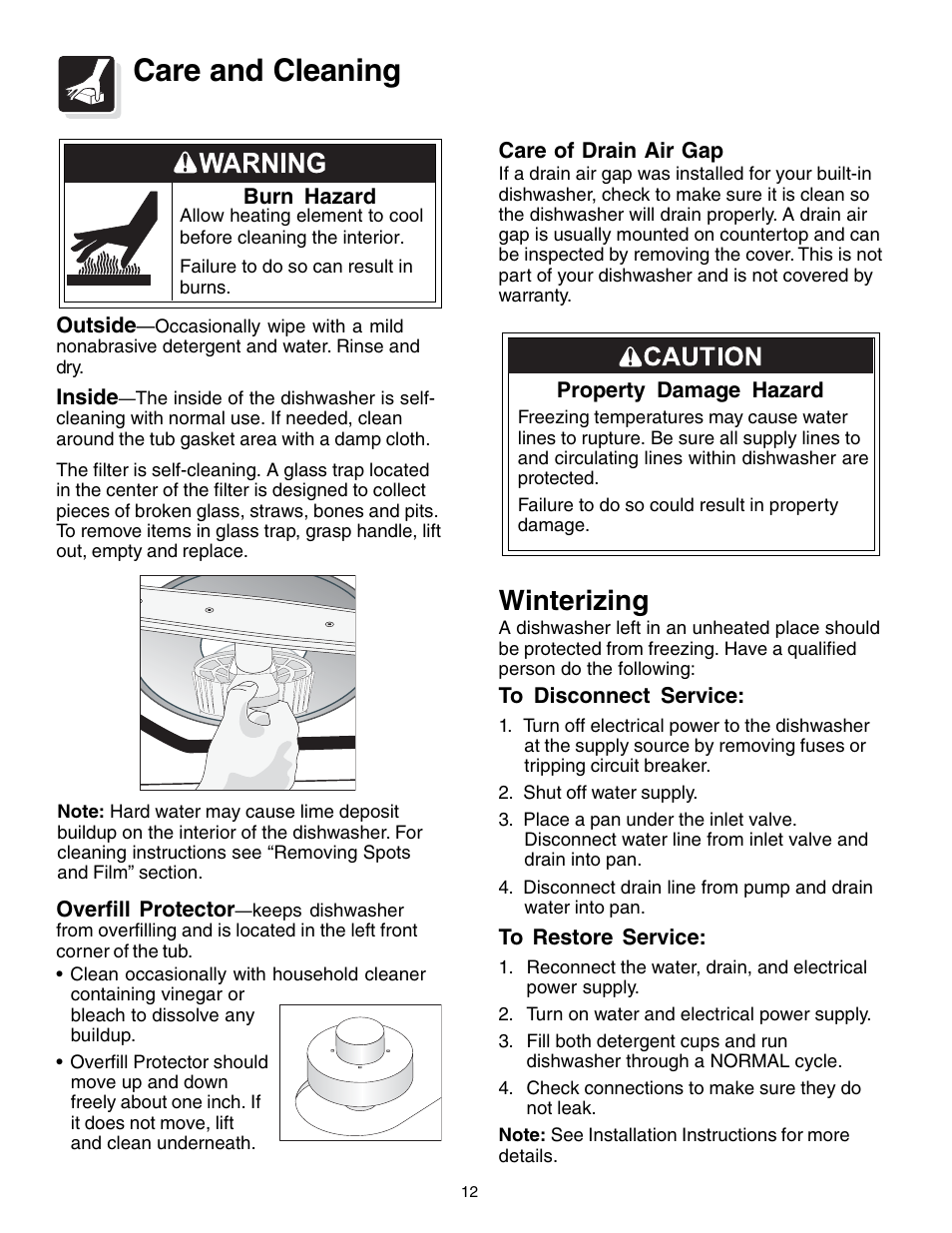 Care and cleaning, Winterizing | FRIGIDAIRE 740 User Manual | Page 12 / 16