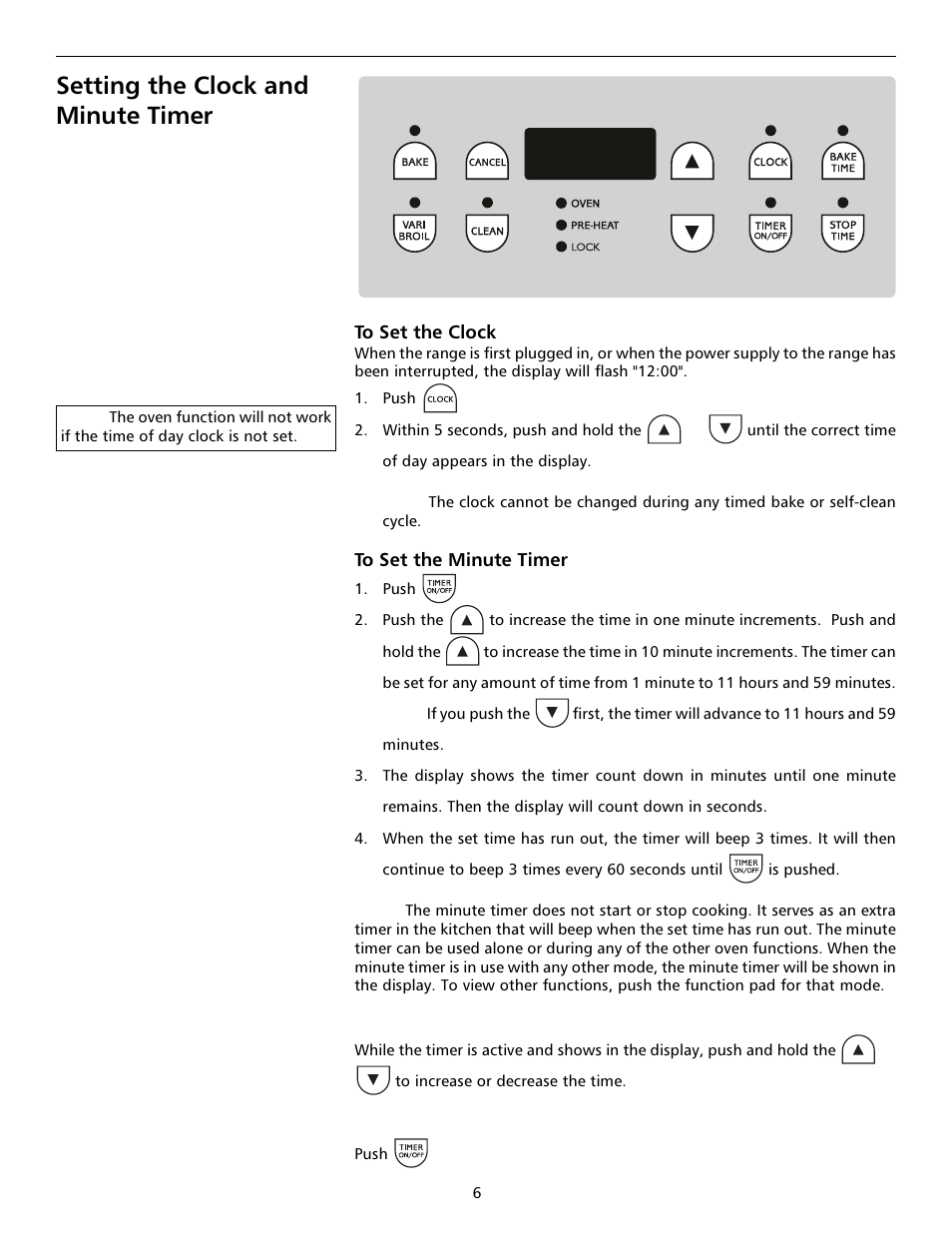 Setting the clock and minute timer | FRIGIDAIRE 316000642 User Manual | Page 6 / 20