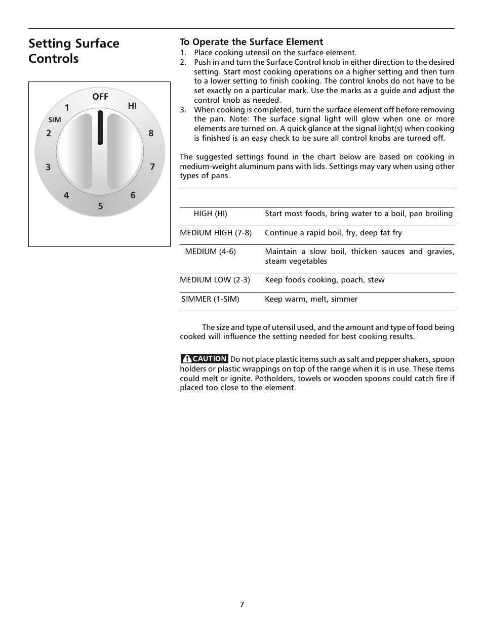 Setting surface controls | FRIGIDAIRE 316000642 User Manual | Page 7 / 20