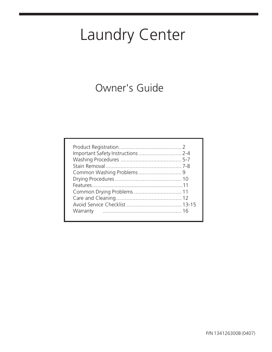 FRIGIDAIRE 134126300B User Manual | 16 pages