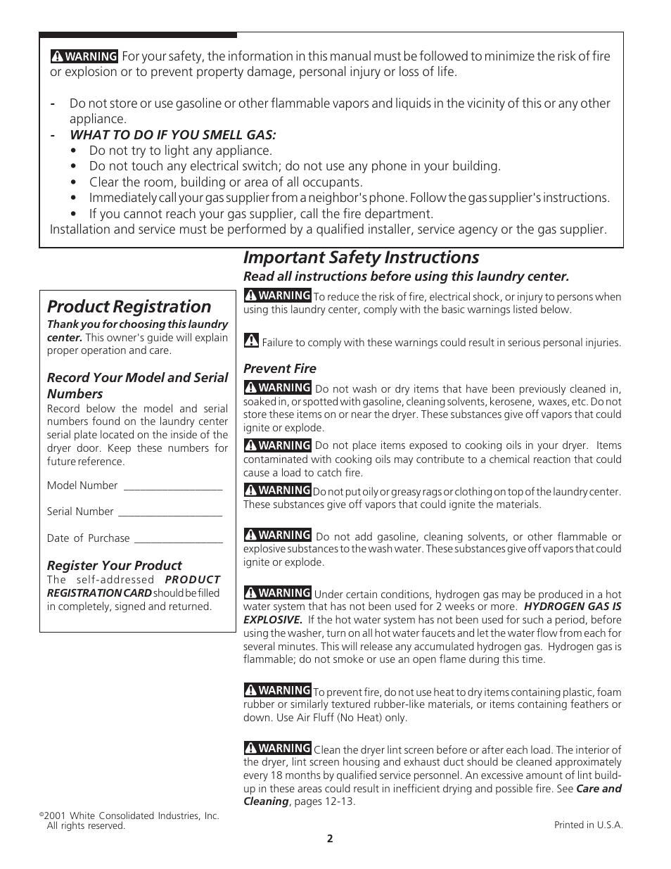 Important safety instructions, Product registration | FRIGIDAIRE 134126300B User Manual | Page 2 / 16