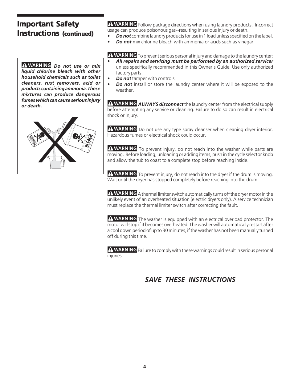 Important safety, Save these instructions | FRIGIDAIRE 134126300B User Manual | Page 4 / 16