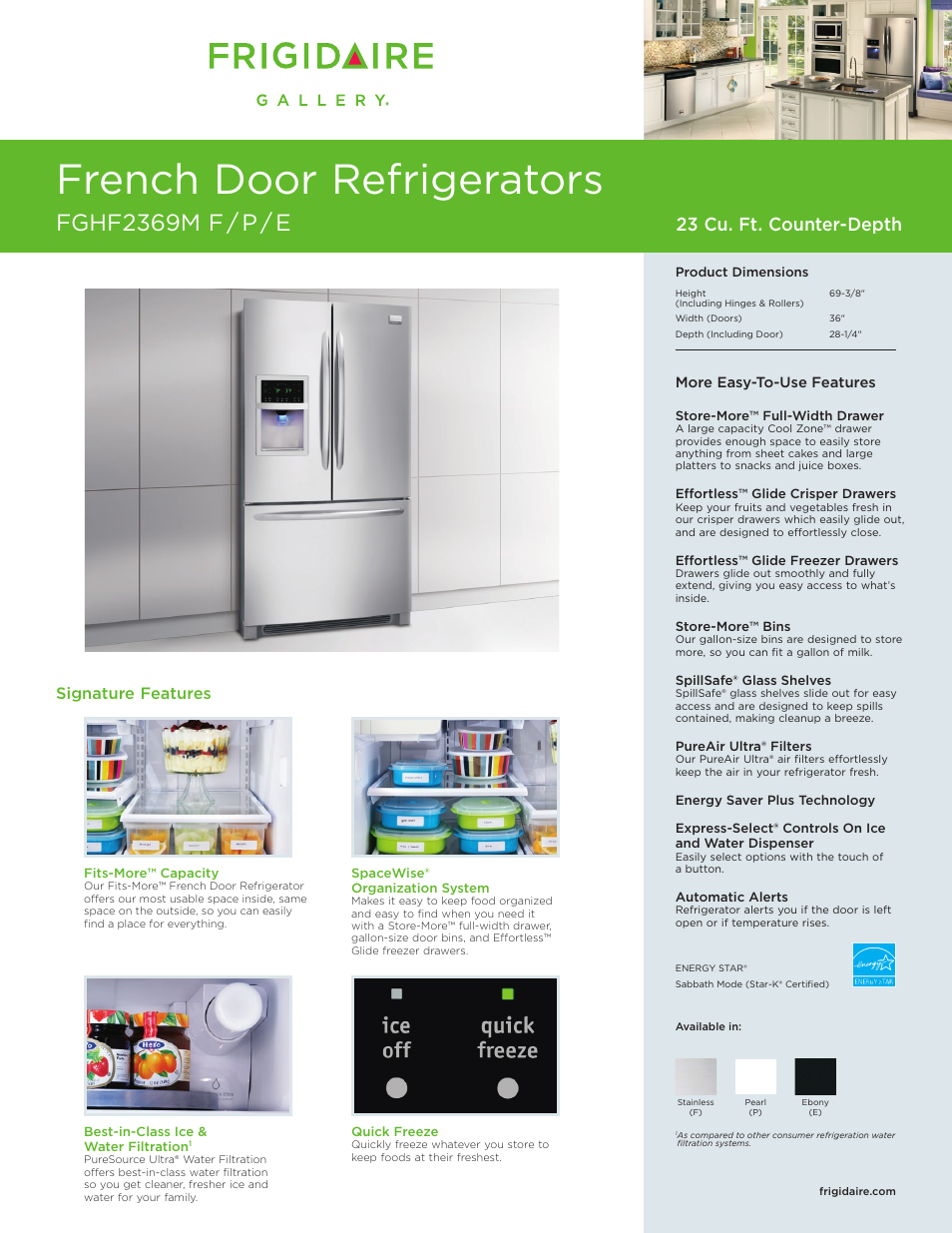 FRIGIDAIRE FGHF2369M User Manual | 3 pages