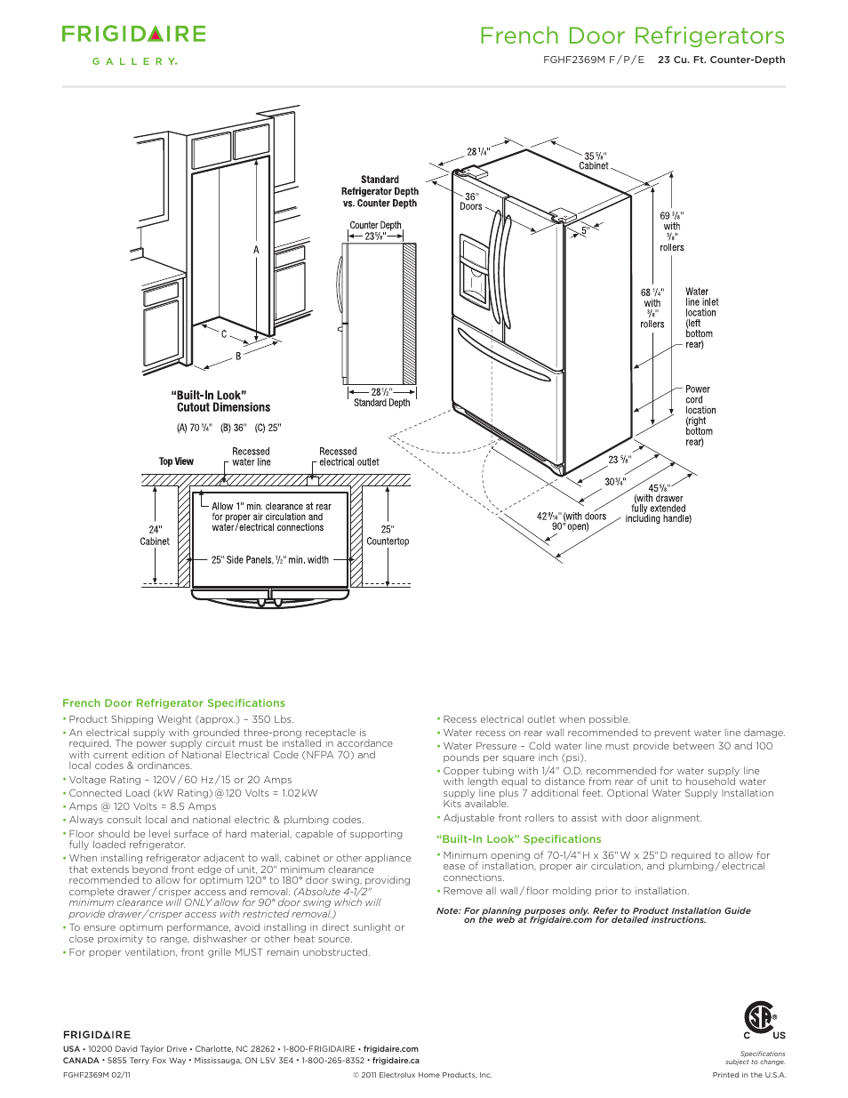 French door refrigerators | FRIGIDAIRE FGHF2369M User Manual | Page 3 / 3