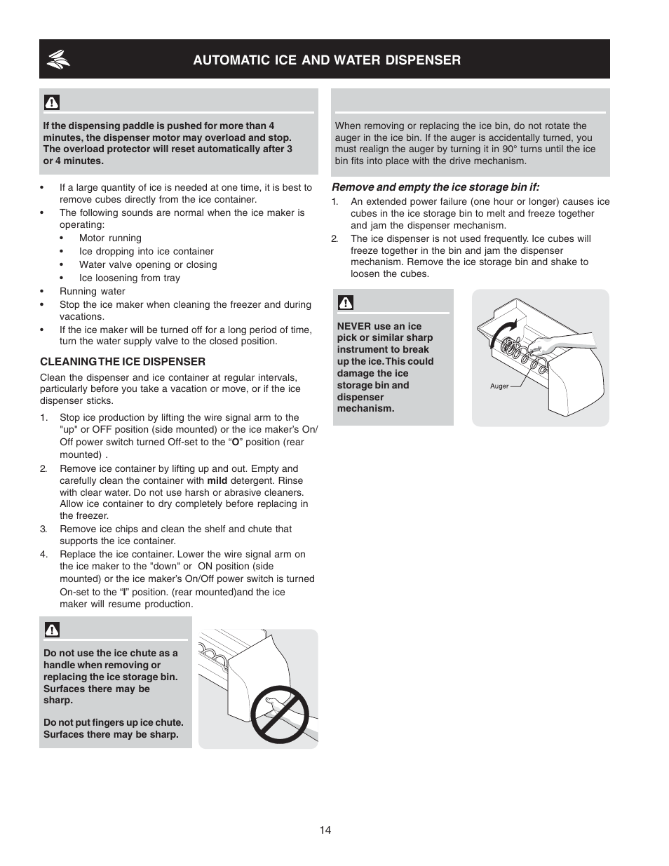 Automatic ice and water dispenser | FRIGIDAIRE 241721000 User Manual | Page 14 / 26