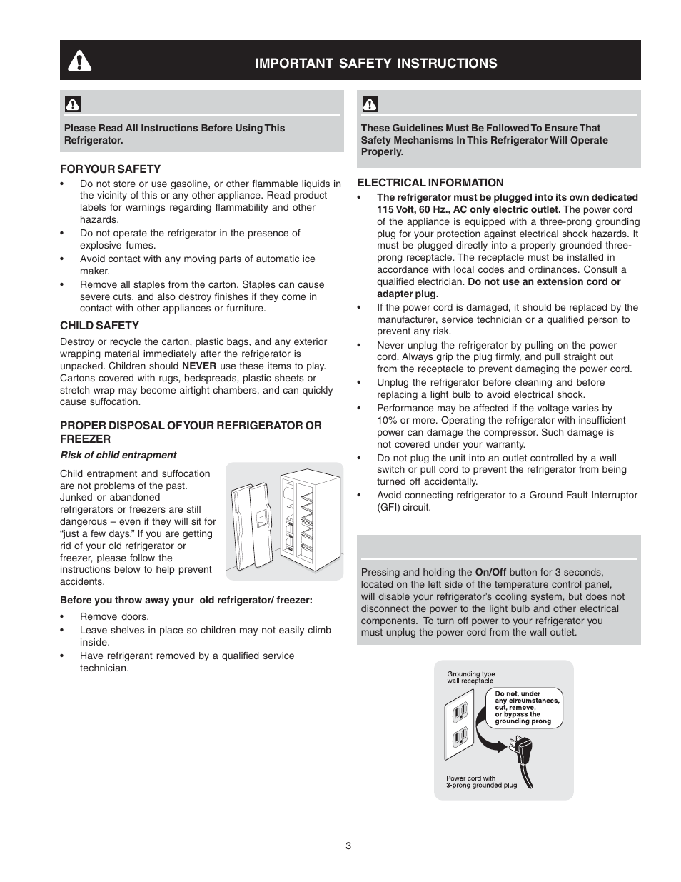 Important safety instructions | FRIGIDAIRE 241721000 User Manual | Page 3 / 26