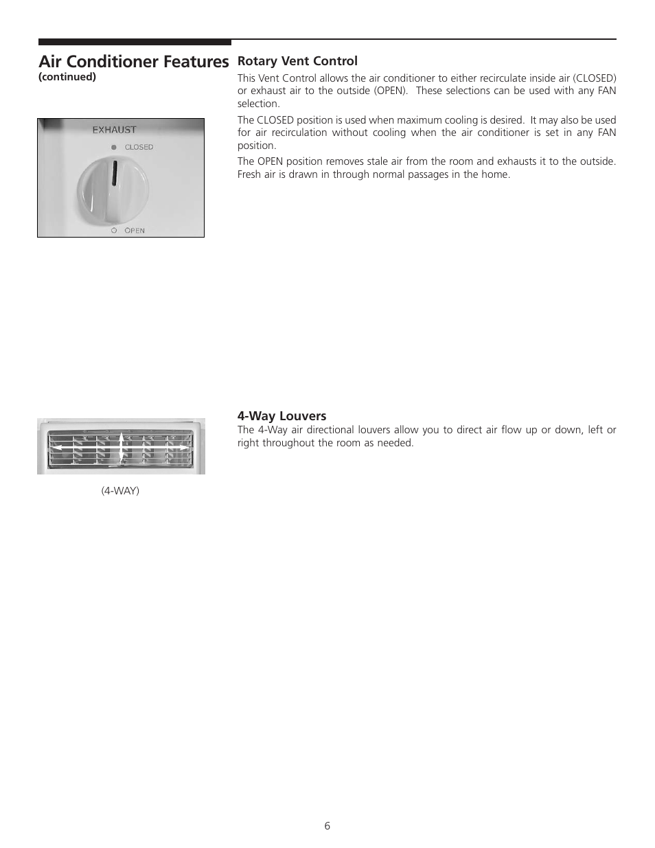 Air conditioner features | FRIGIDAIRE 309000854 User Manual | Page 6 / 8