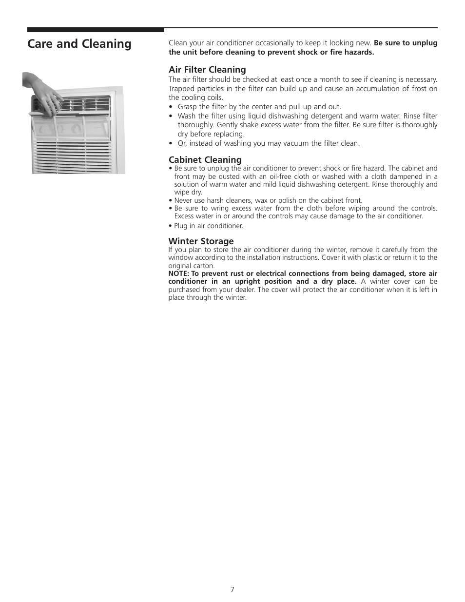 Care and cleaning | FRIGIDAIRE 309000854 User Manual | Page 7 / 8