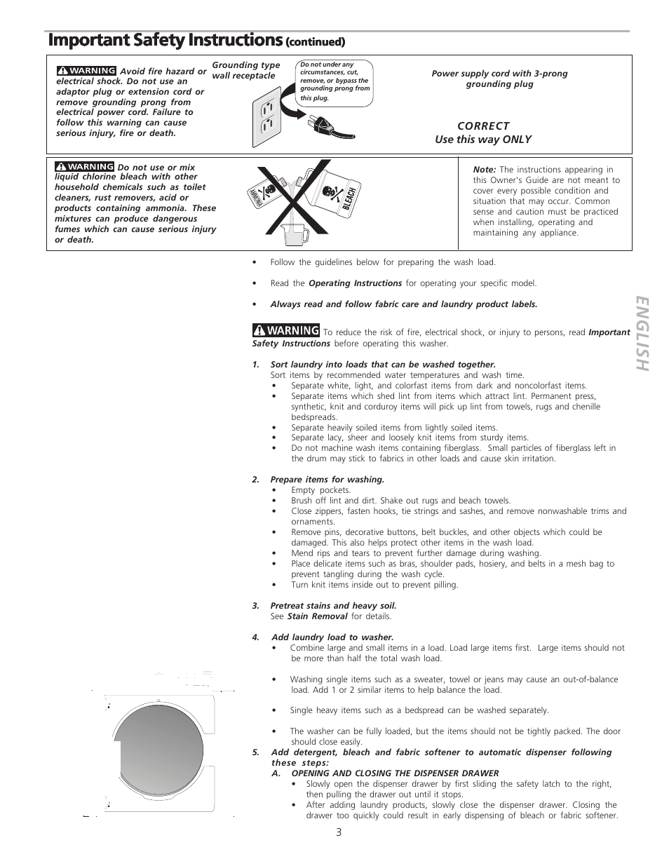 English, Important safety instructions | FRIGIDAIRE 134763000 User Manual | Page 3 / 9