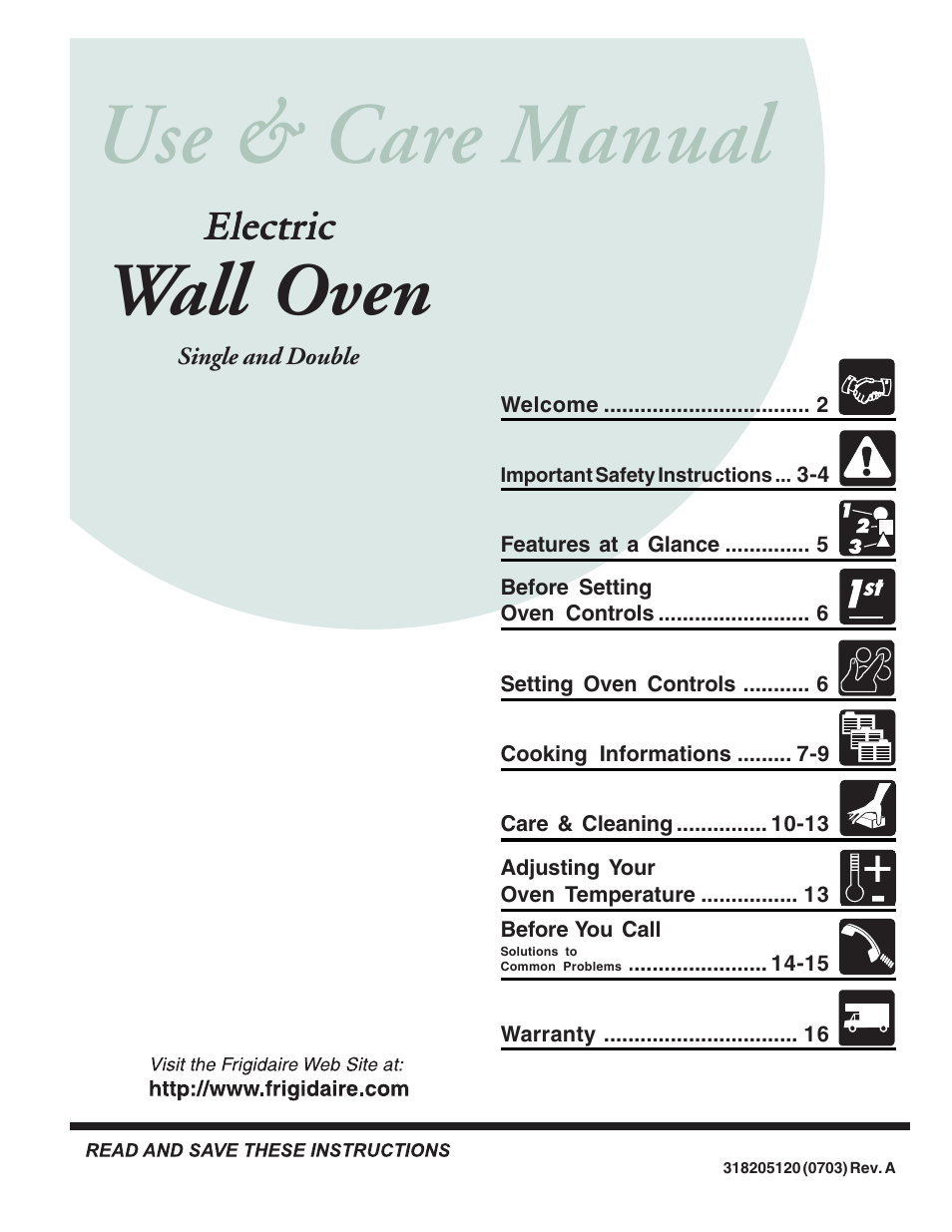 FRIGIDAIRE 318205120 User Manual | 16 pages