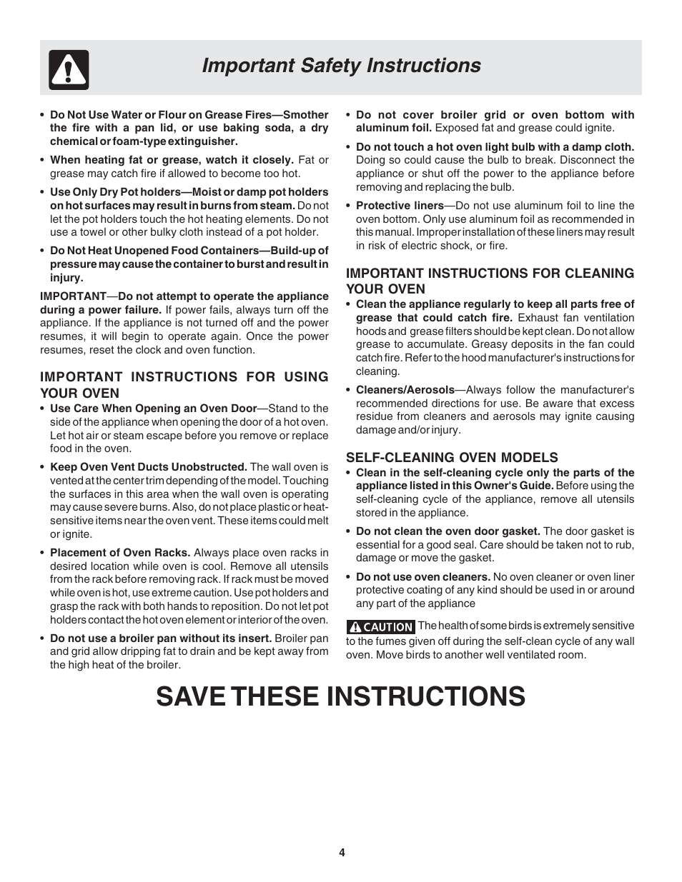 Save these instructions, Important safety instructions | FRIGIDAIRE 318205120 User Manual | Page 4 / 16