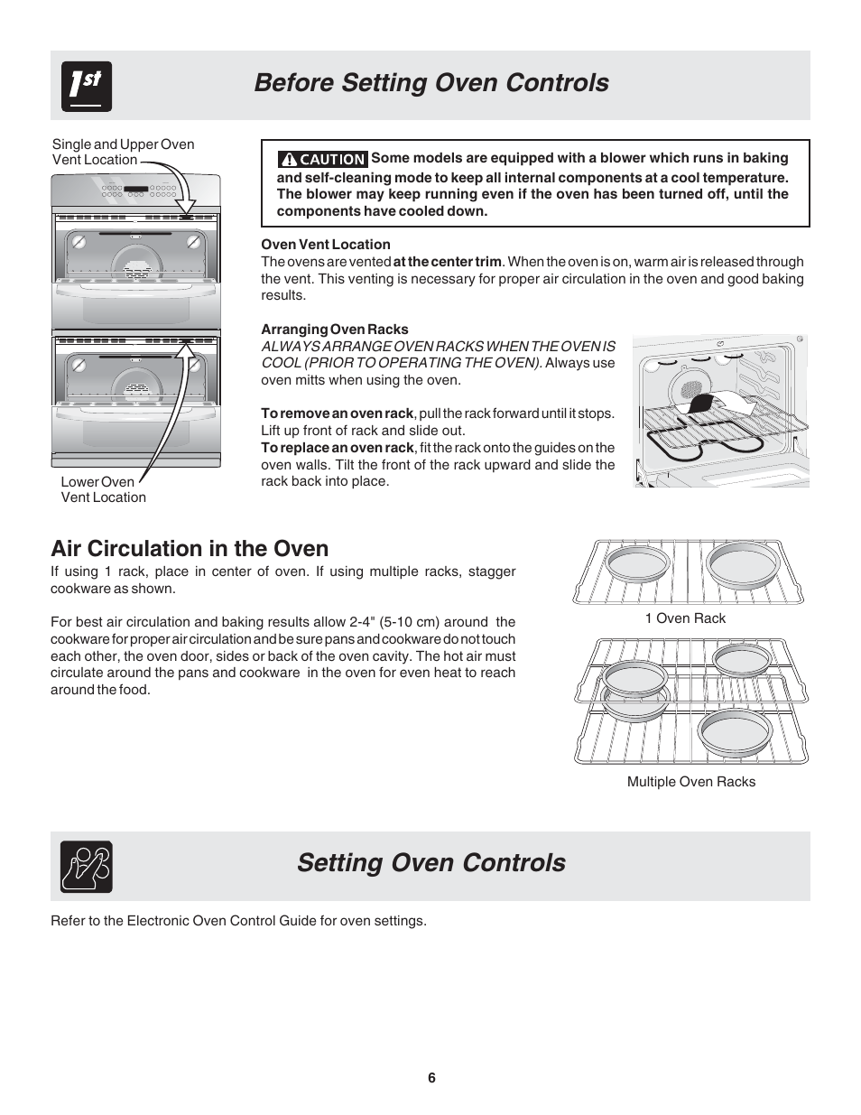 Before setting oven controls setting oven controls, Air circulation in the oven | FRIGIDAIRE 318205120 User Manual | Page 6 / 16